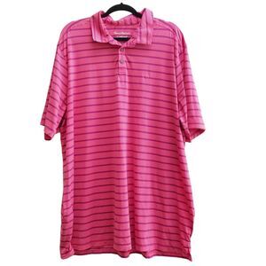 Tommy Bahama NEW Polo Shirt Men 2XL Pink Striped Short Sleeve Islandzone